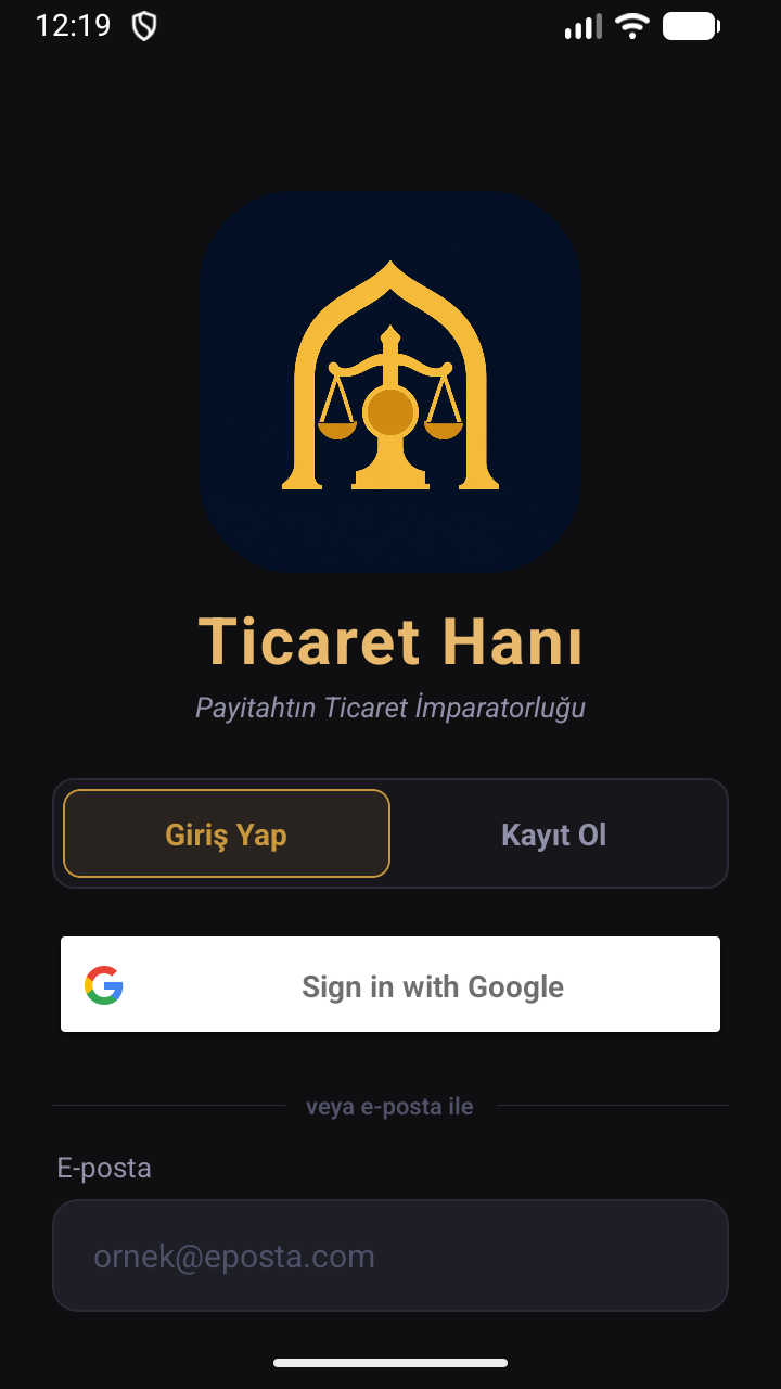 Ticaret Hanı Android giriş ve kayıt ekranı